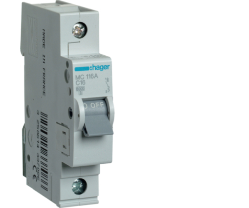 Автоматичний вимикач Hager 1P, 16А, 6kA,С - фото 1